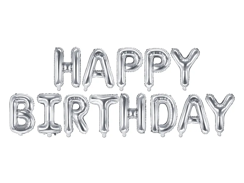 Folinių balionų rinkinys Happy Birthday Sidabrinis 35cm aukštis Kaina - 15EUR. DĖMESIO! Šie balionai pučiami tik oru. Juos lengvai pripūsite patys.