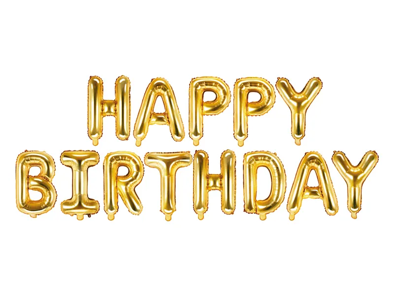 Folinių balionų rinkinys Happy Birthday Auksinis 35cm aukštis Kaina - 15EUR. DĖMESIO! Šie balionai pučiami tik oru. Juos lengvai pripūsite patys.